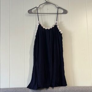 Navy Blue Dress with Floral Accents